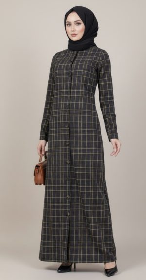 Abaya Femme À Carreaux Jaune