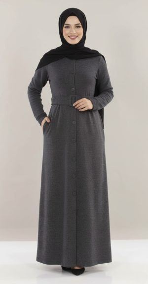 Abaya boutonnée Gris foncé