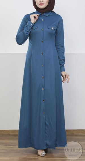 Robe Longue Boutonnée Bleu Denim