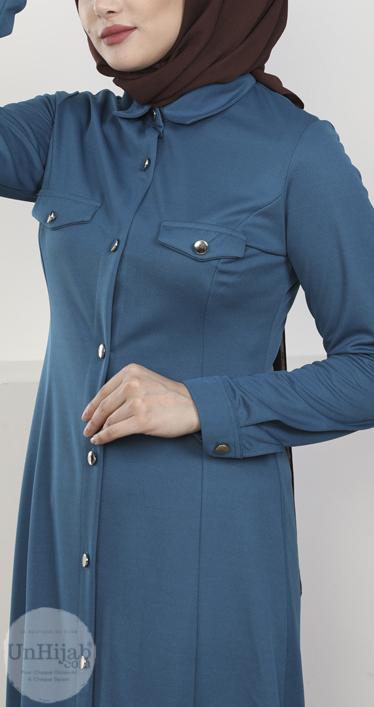 Robe Longue Boutonnée Bleu Pétrole