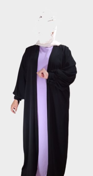 kimono abaya en soie de Médine Noir pour femme