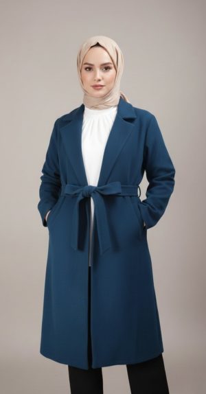 Manteau Long Ceinturé Vert Canard