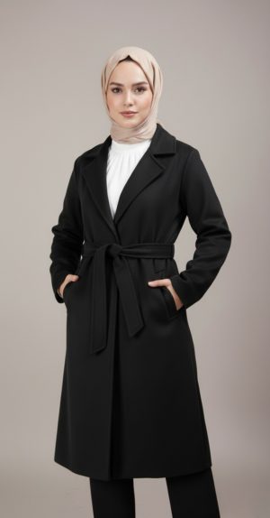Manteau Long Femme Ceinturé Noir