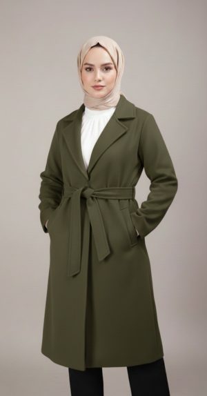 Manteau Long femme Cinturé, Kaki
