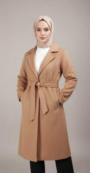 Manteau Long femme Cinturé camel