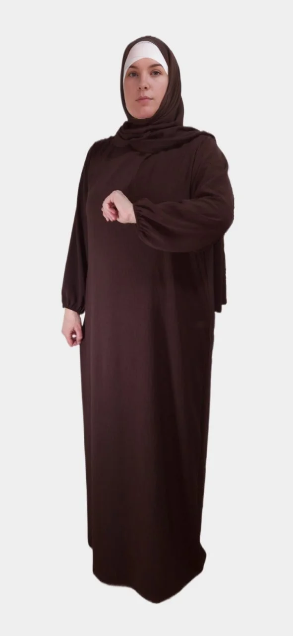 Abaya Croisée Manches Bouffantes avec noeud Chocolat