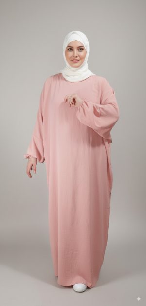 Abaya Rose Simple Longue et Ample avec Manches Élastiques