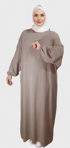 Abaya Taupe Simple Longue et Ample avec Manches Élastiques