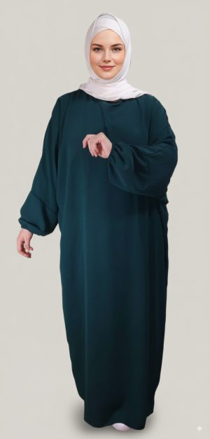 Abaya Vert Canard Simple Longue et Ample avec Manches Élastiques