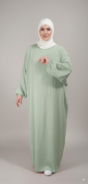Abaya Vert d'eau Simple Longue et Ample avec Manches Élastiques