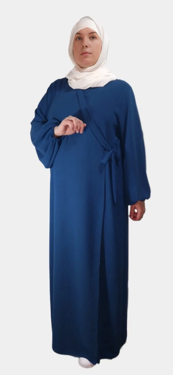 Robe Abaya Croisée Manches Bouffantes avec noeud Teal