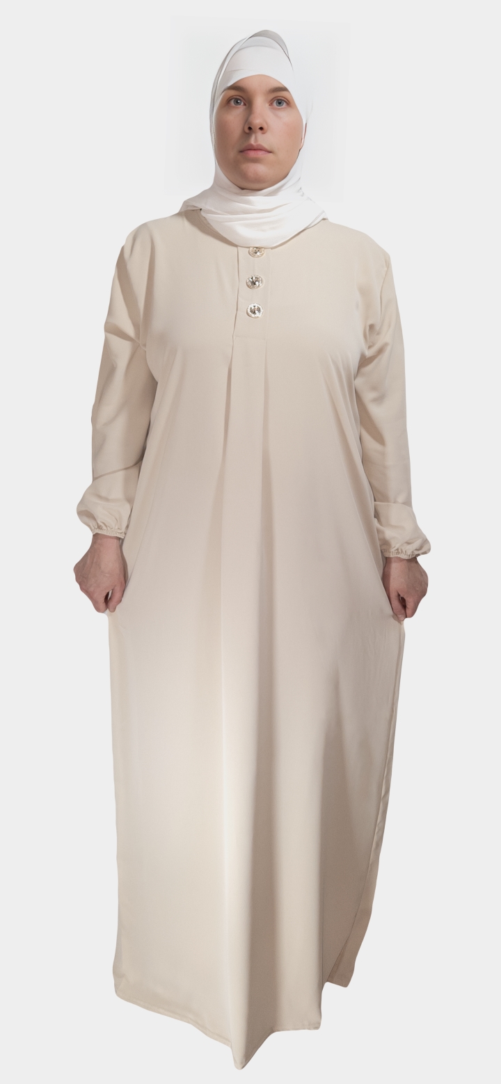 Abaya Longue boutonnée en soie de médine Beige