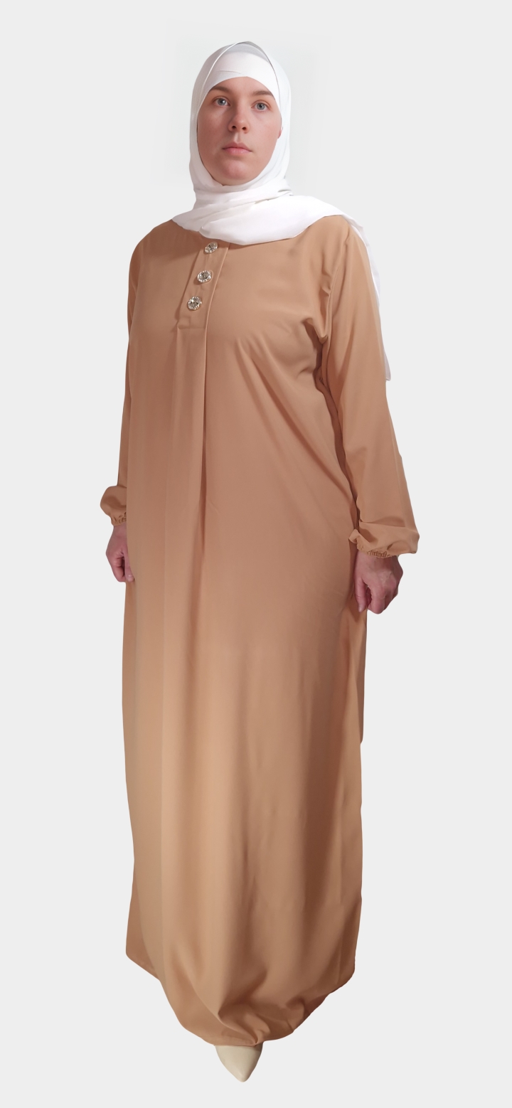 Abaya Longue boutonnée en soie de médine Camel