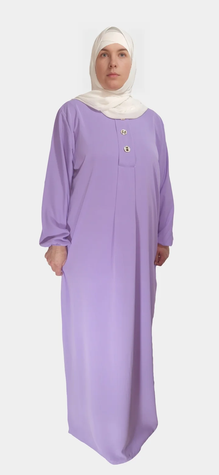 Abaya Longue boutonnée en soie de médine Lilas