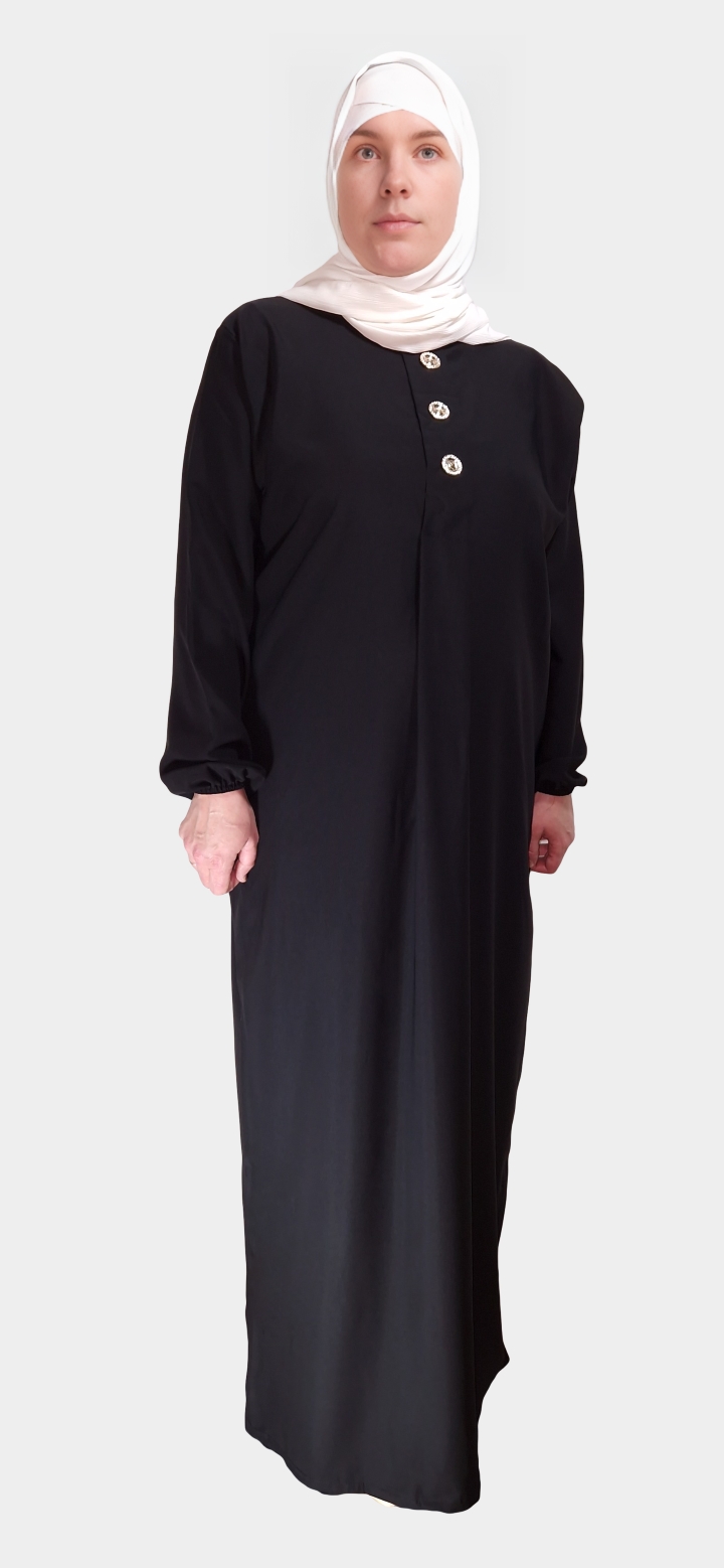 Abaya Longue boutonnée en soie de médine Noire