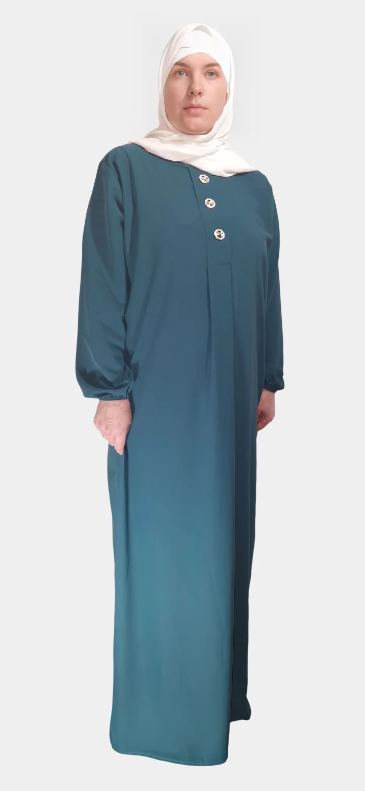 Abaya Longue boutonnée en soie de médine Teal